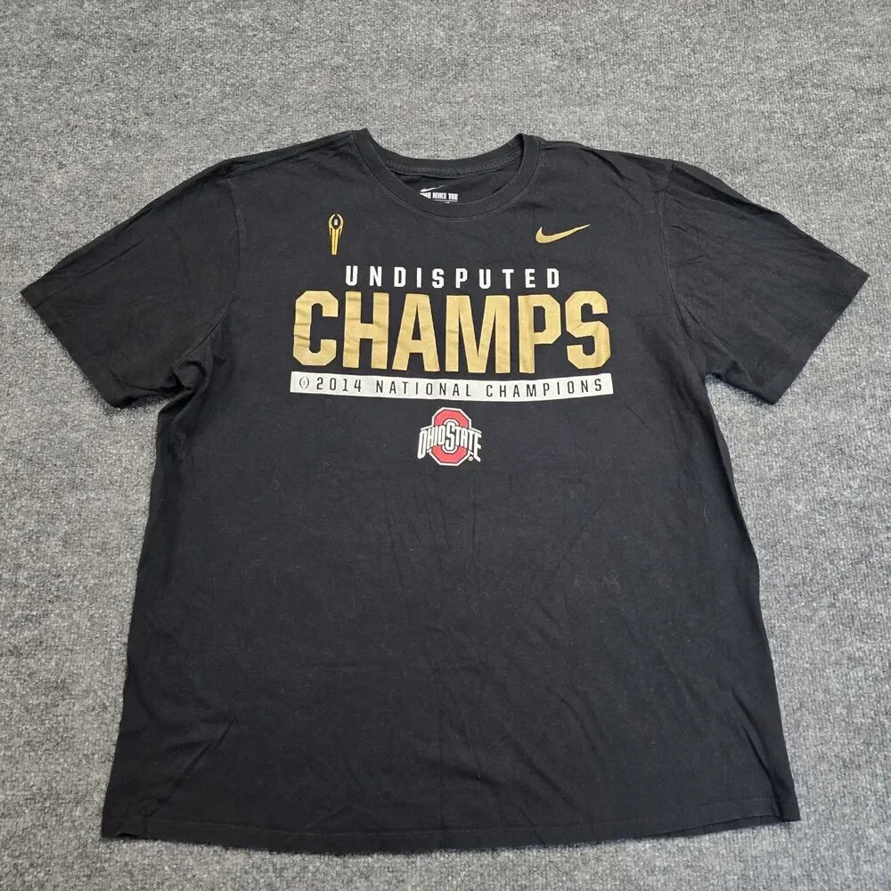 Nike Ohio State Buckeyes 2014 National Champions T Shirt Men’s Sz XL Black NCAA